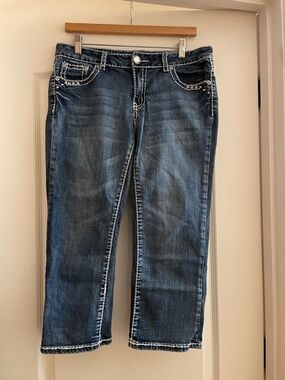 Miss Chic Jeans Dark Blue Cropped Jeans with Contrast Stitching